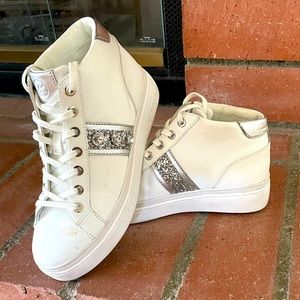Embellished Leather, Canvas High-Top Sneaker